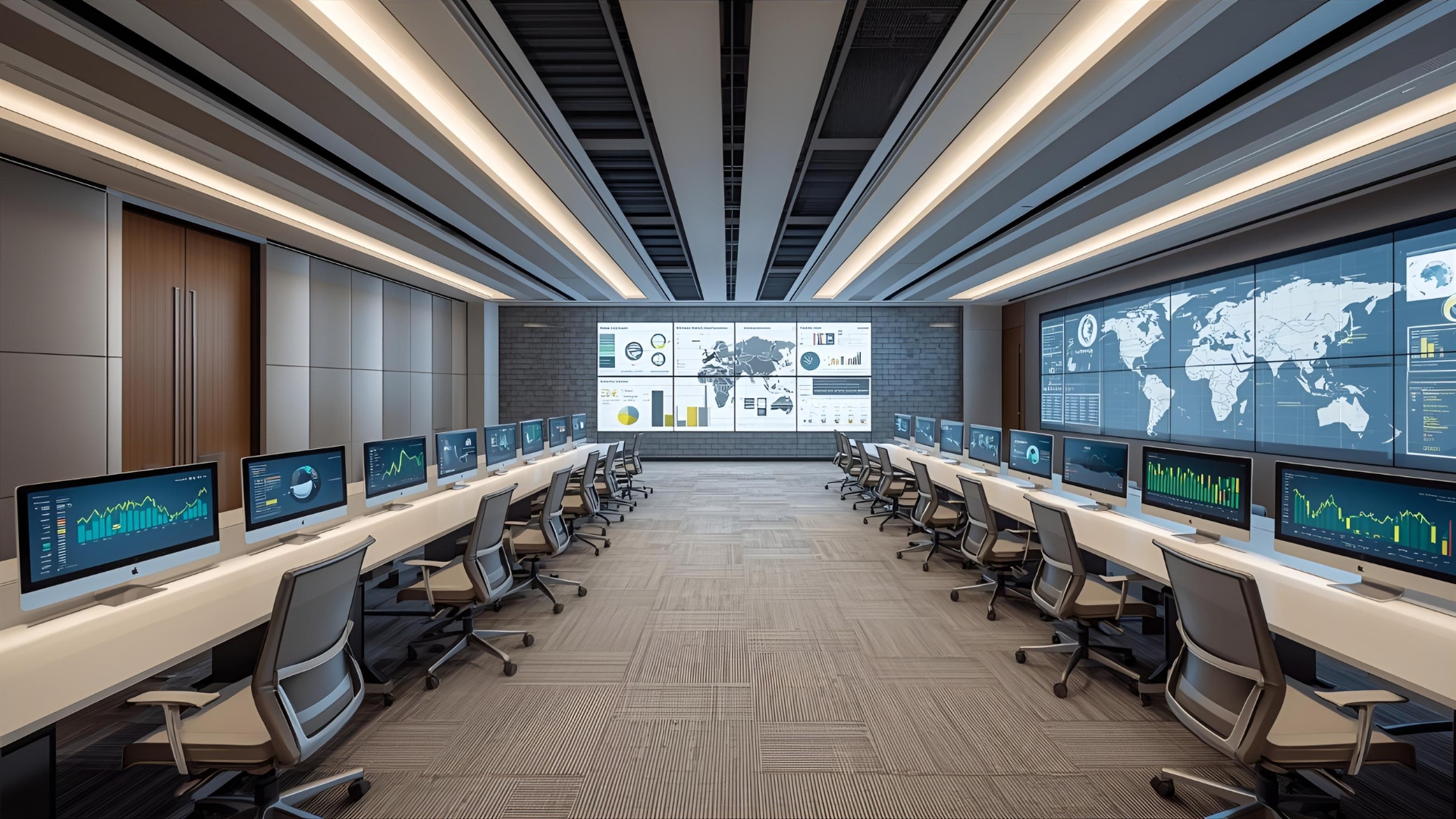 Operations center with video wall and operator consoles