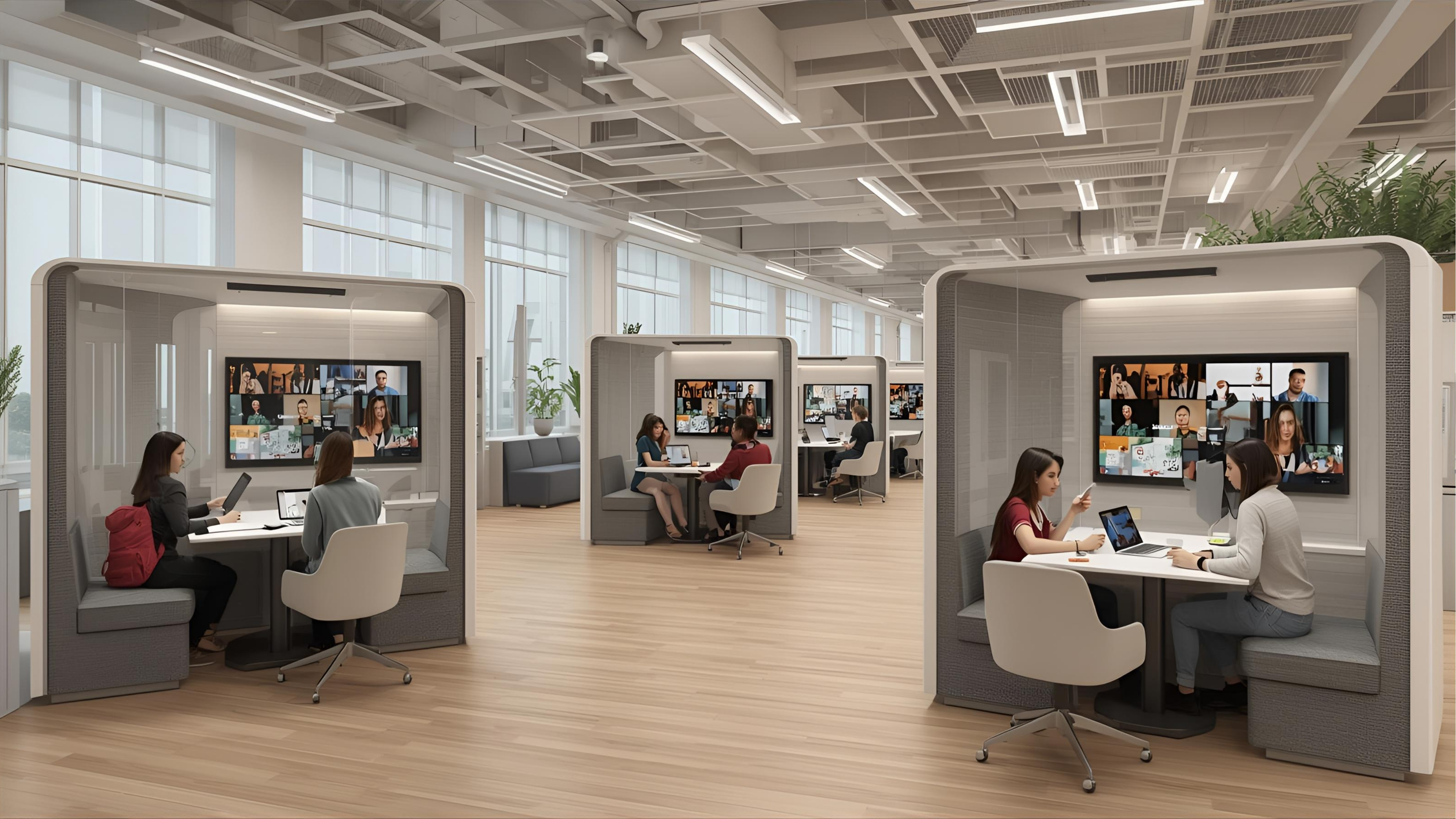 Student collaboration nook with small display and wireless casting