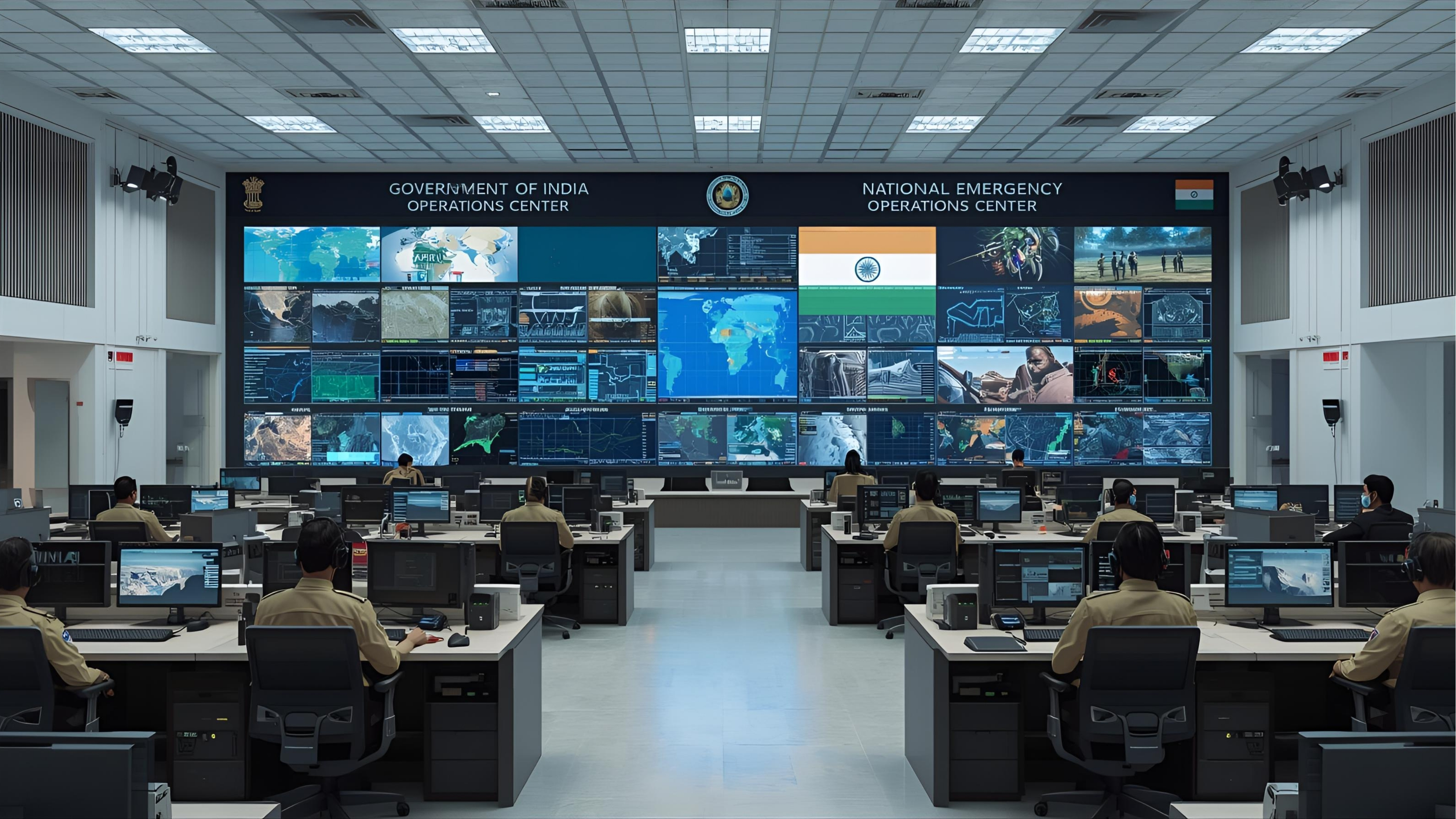 Emergency operations center with interagency comms and alerting dashboards