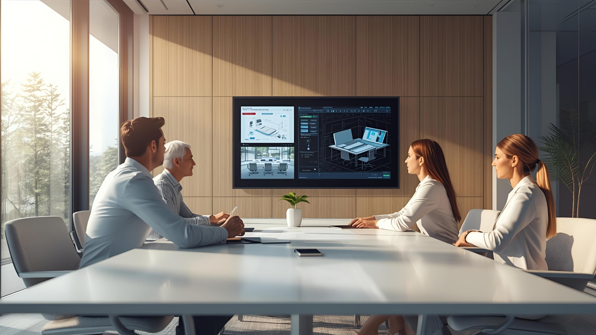 Consultant explaining AV design approach in a meeting