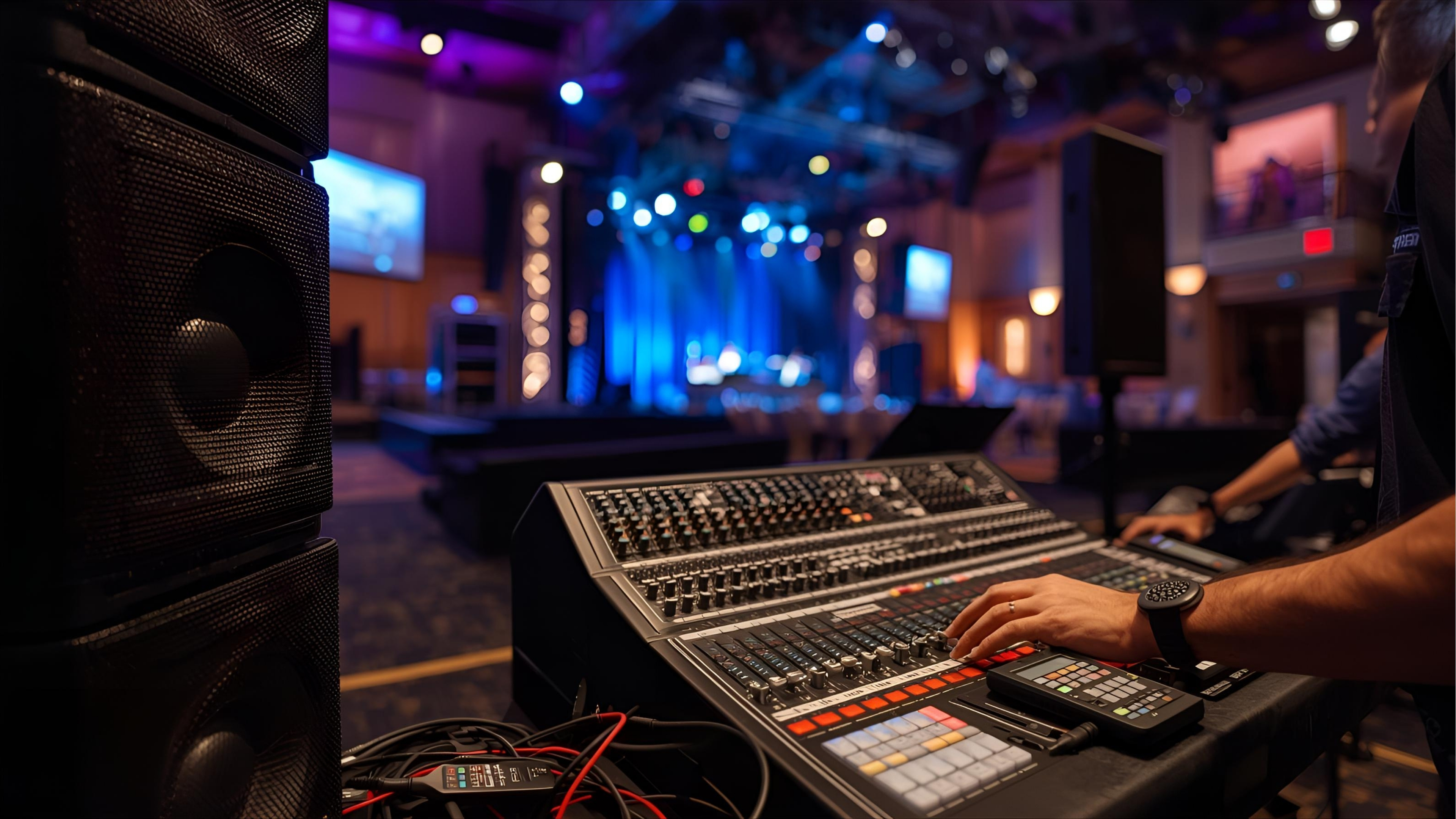 Professional audio rental systems with microphones and mixers