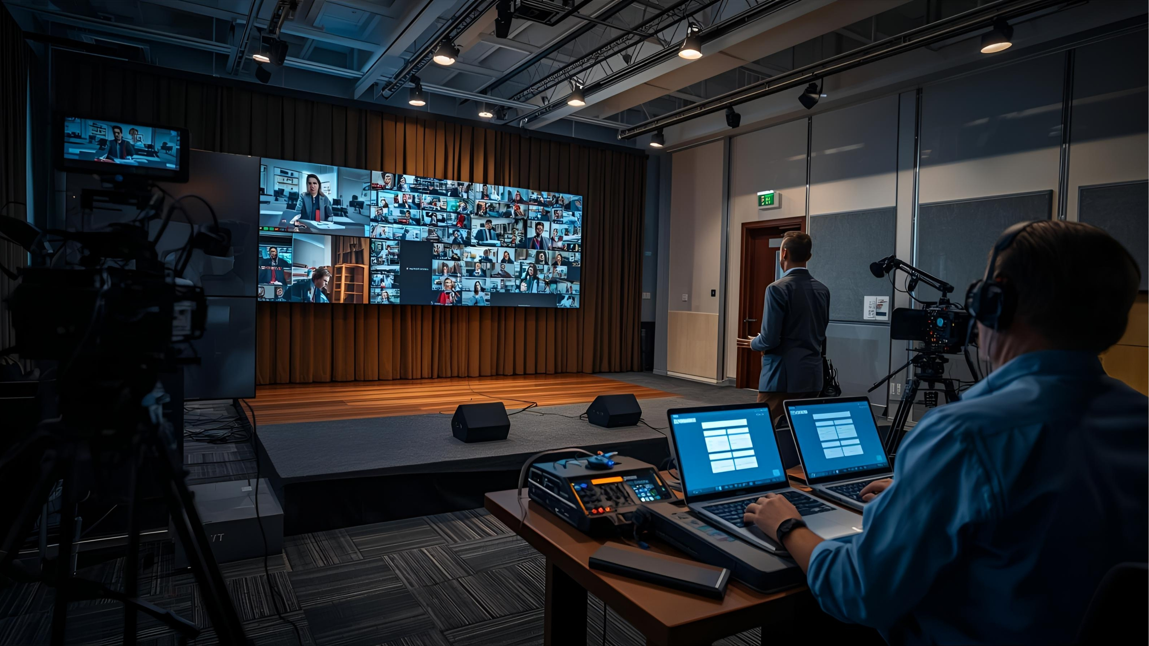 Temporary video conferencing setup with PTZ cameras and displays