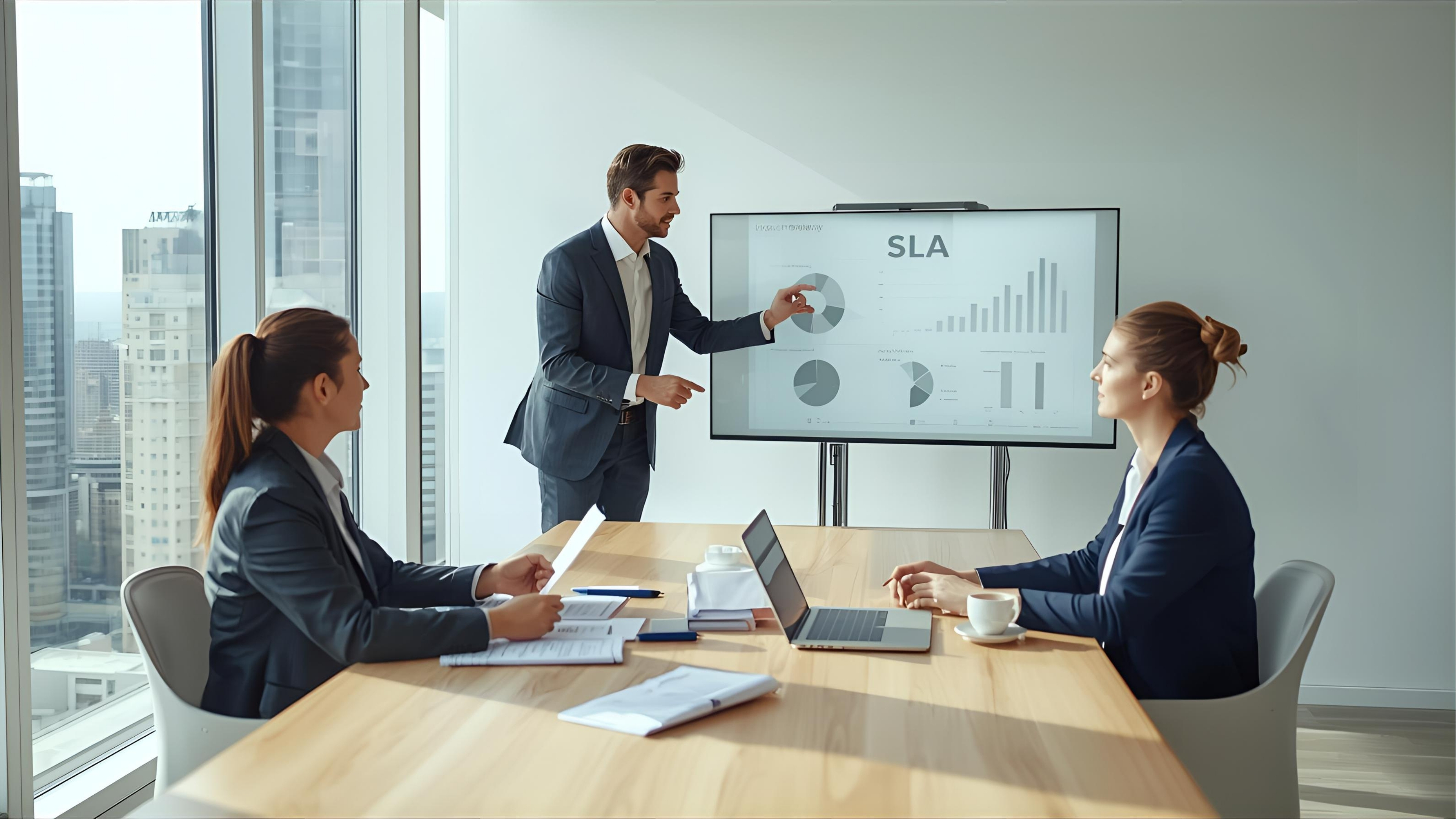 SLA dashboard with response, resolution, and compliance metrics