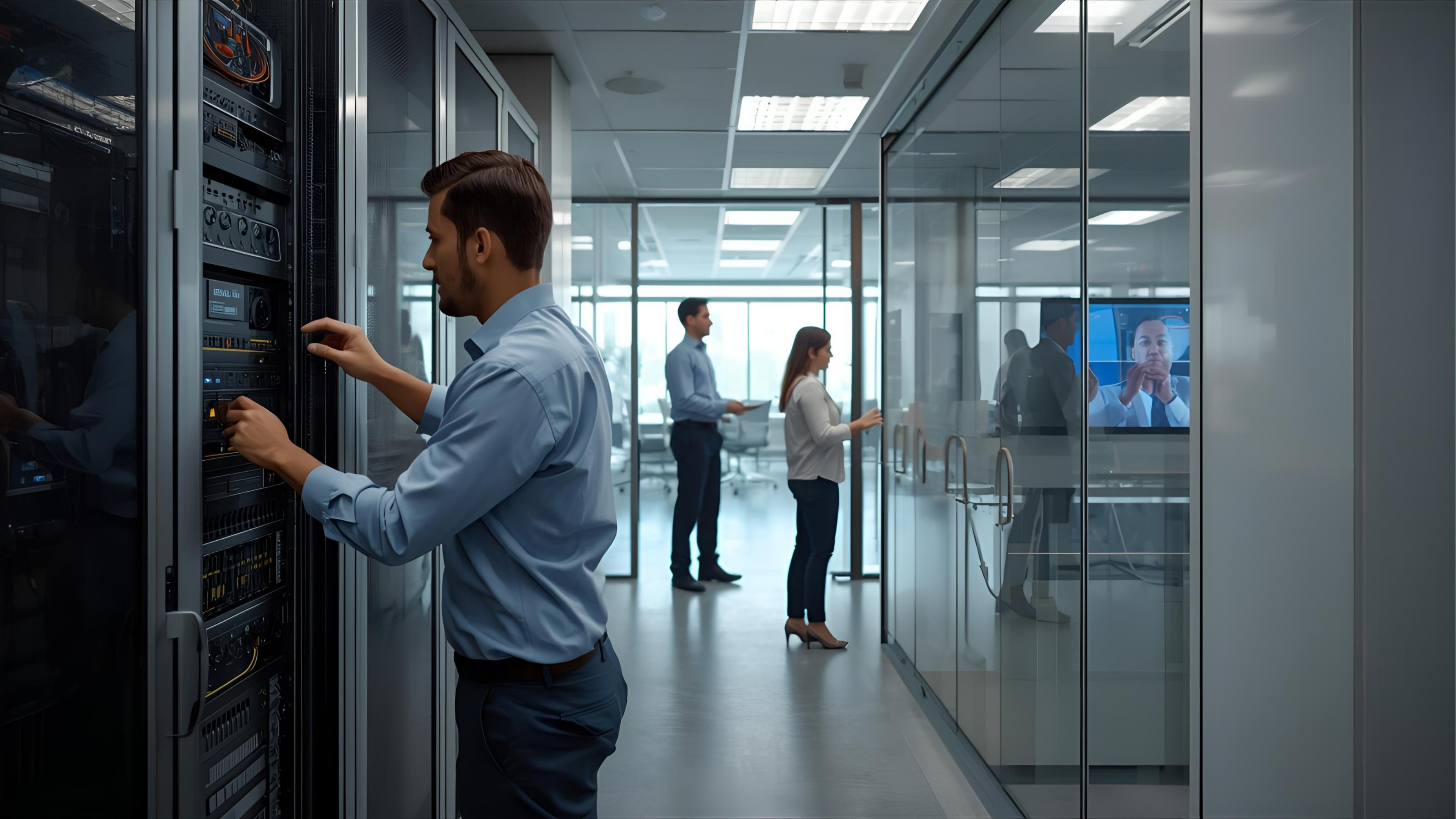 AV migration team performing phased equipment switchover in corporate environment