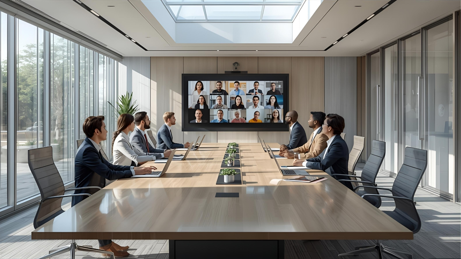 Presentation People — Video Conference Solutions featuring modern meeting room with smart camera and microphones